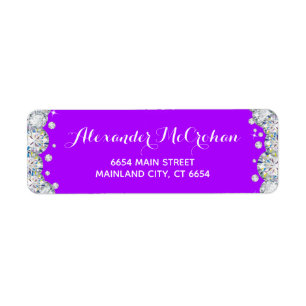 Purple and Silver Diamond Glitter Return Address L Label