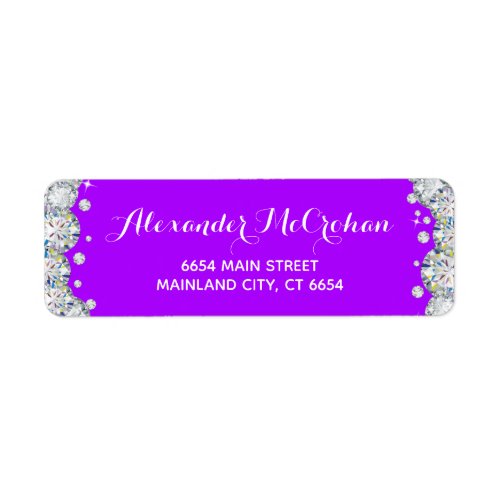 Purple and Silver Diamond Glitter Return Address L Label