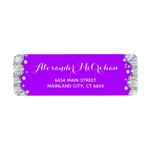 Purple and Silver Diamond Glitter Return Address L Label (Front)