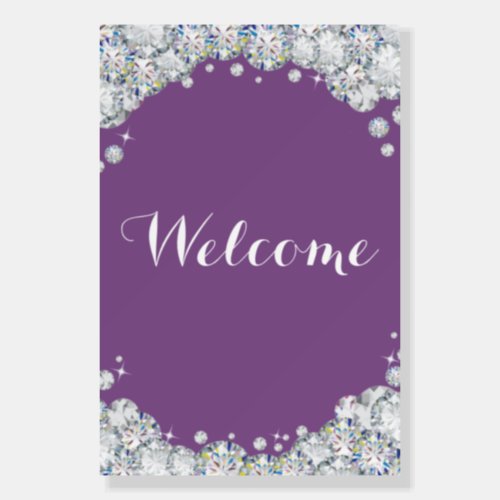 Purple and Silver Diamond Welcome Sign