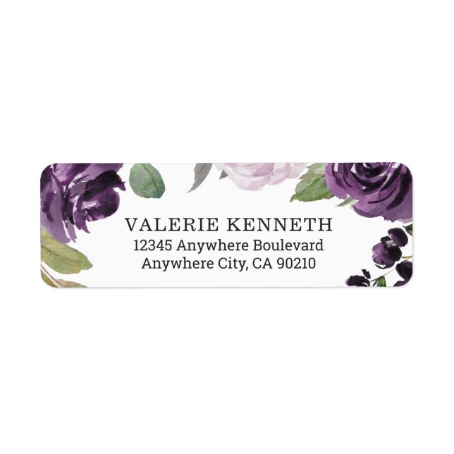 Purple and Silver Elegant Floral White Wedding Label (Front)