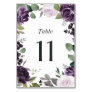 Purple and Silver Elegant Floral White Wedding Table Number