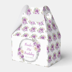 Purple and Silver Elegant Flowers Birthday Favor Boxes