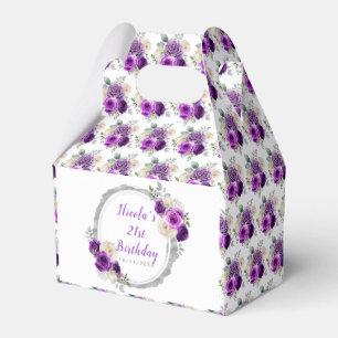 Purple and Silver Elegant Flowers Birthday Favor Boxes