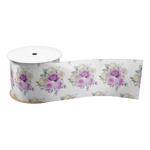 Purple and Silver Elegant Flowers Satin Ribbon