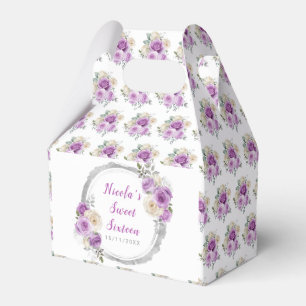 Purple and Silver Elegant Flowers Sweet Sixteen Favor Boxes