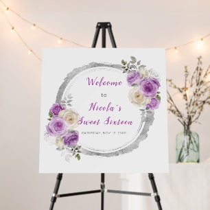 Purple and Silver Elegant Flowers Sweet Sixteen Foam Board