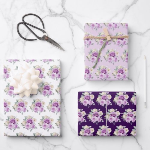 Purple and Silver Elegant Flowers Wrapping Paper Sheets