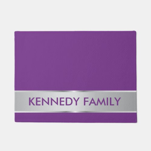 Purple And Silver Family Name Modern Doormat