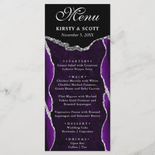 Purple and Silver Faux Glitter Agate Wedding Menu
