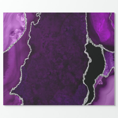 Purple and Silver Faux Glitter Agate Wrapping Paper