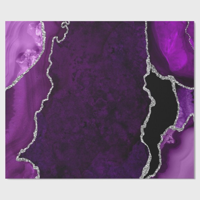 Purple and Silver Faux Glitter Agate Wrapping Paper (Flat)