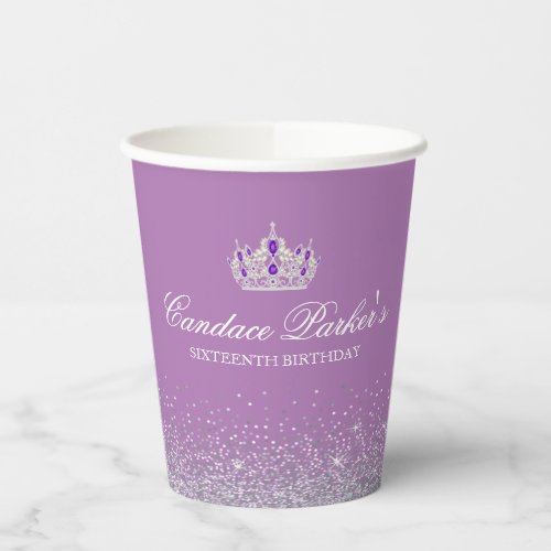 Purple and Silver Faux Glitter Custom Paper Cup