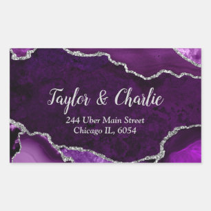 Purple and Silver Faux Glitter Marble Agate Rectangular Sticker