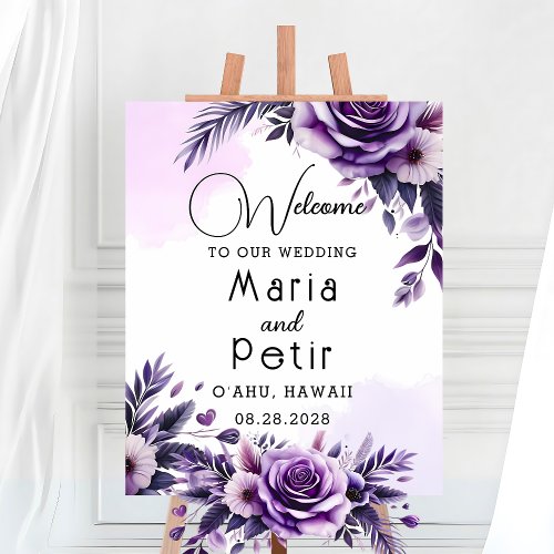 Purple and Silver Floral_Accented Ivory Welcome Poster