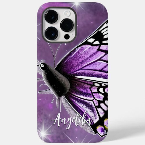 Purple and Silver Floral Butterfly Name Case_Mate iPhone 14 Pro Max Case