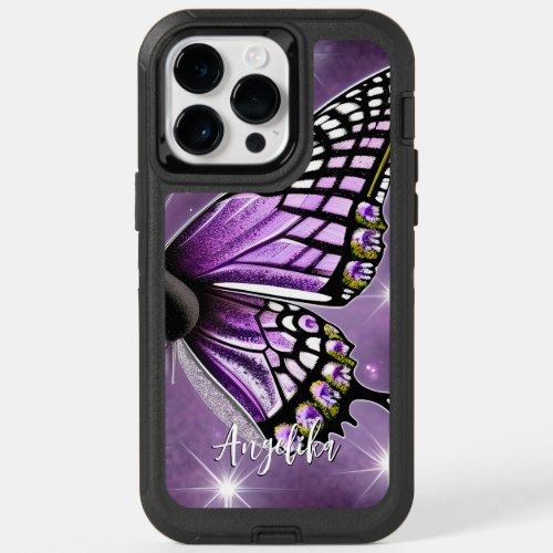 Purple and Silver Floral Butterfly Name OtterBox iPhone 14 Pro Max Case