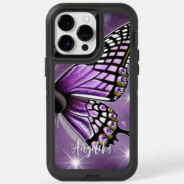Purple and Silver Floral Butterfly Name Otterbox iPhone Case (Back)