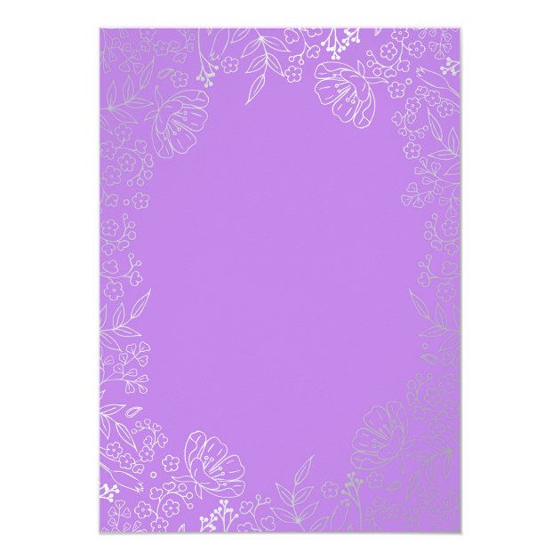 Purple And Silver Floral Photo Birthday Party Card