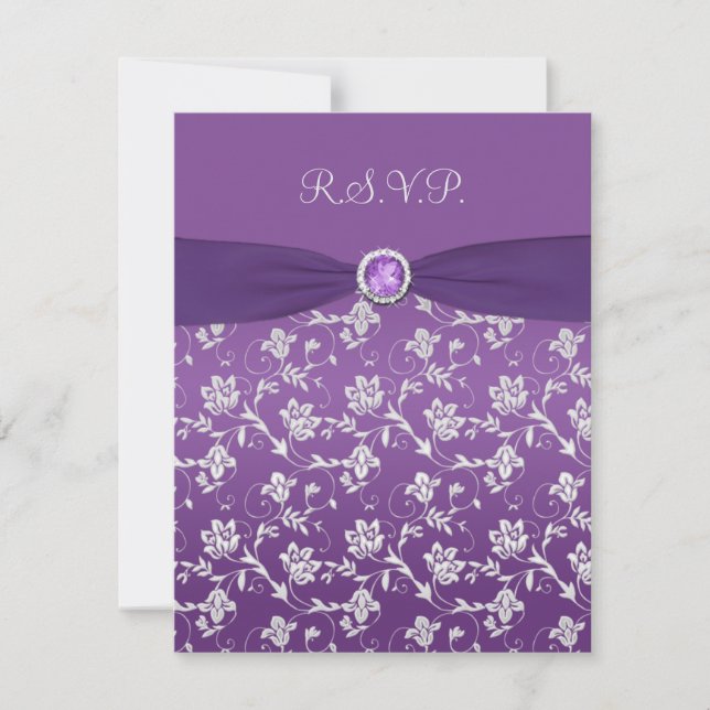 Purple and Silver Floral RSVP Card (Front)