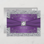 Purple and Silver Floral Save the Date Card (Front/Back)