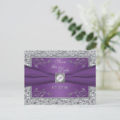 Purple and Silver Floral Save the Date Card (Standing Front)
