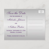 Purple and Silver Floral Save the Date Card (Back)