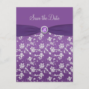 Purple and Silver Floral Save the Date Post card