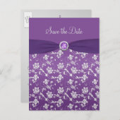 Purple and Silver Floral Save the Date Post card (Front/Back)