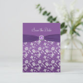 Purple and Silver Floral Save the Date Post card (Standing Front)