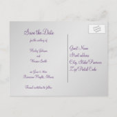 Purple and Silver Floral Save the Date Post card (Back)