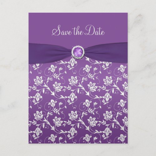 Purple and Silver Floral Save the Date Post card