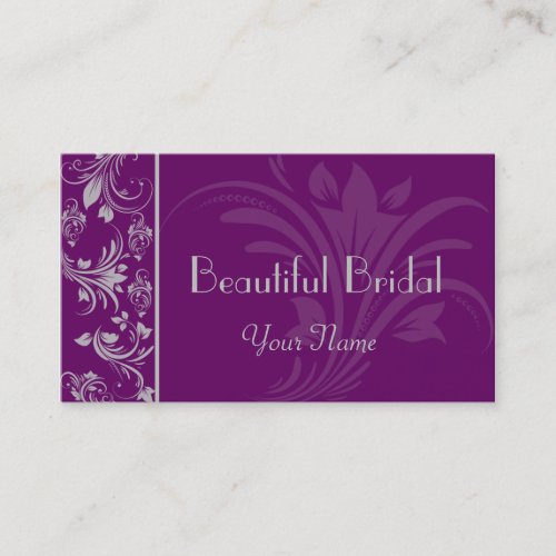 Purple and Silver Floral Scroll Business Card