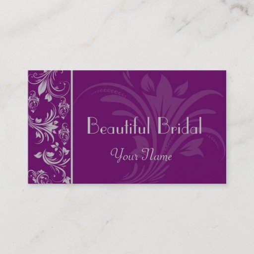 Customizable Purple and Silver Floral Scroll Business Card