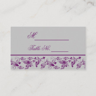 Purple and Silver Floral Scroll Wedding Place Card