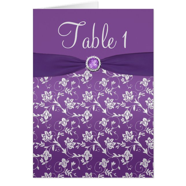 Purple and Silver Floral Table Number Card (Front)