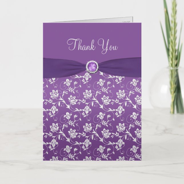Purple and Silver Floral Thank You Card (Front)
