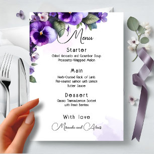 Purple and Silver Floral-Themed Ivory Menu