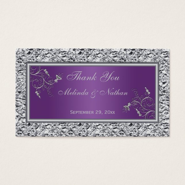 Purple and Silver Floral Wedding Favor Tag (Front)