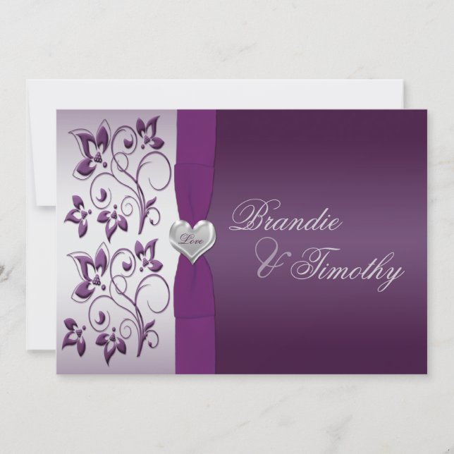 Purple and Silver Floral Wedding Invitation (Front)