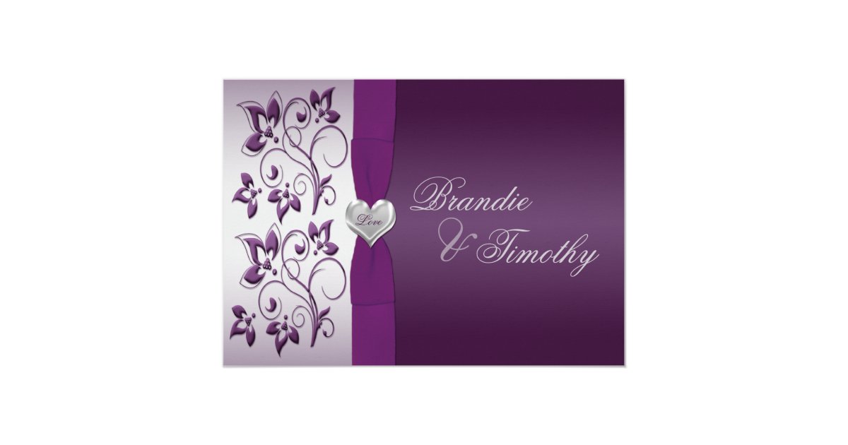 Purple And Silver Floral Wedding Invitation Zazzle Com