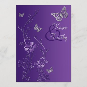 Purple And Silver Floral With Butterflies Invite by NiteOwlStudio at Zazzle