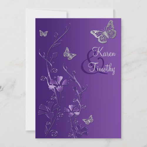 Purple and Silver Floral with Butterflies Invite