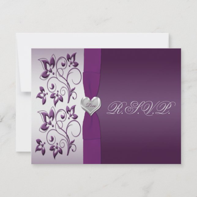 Purple and Silver Floral with Silver Heart RSVP (Front)