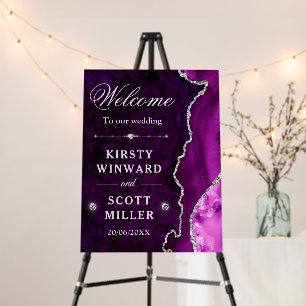 Purple and Silver Glitter Agate and marble Wedding Foam Board