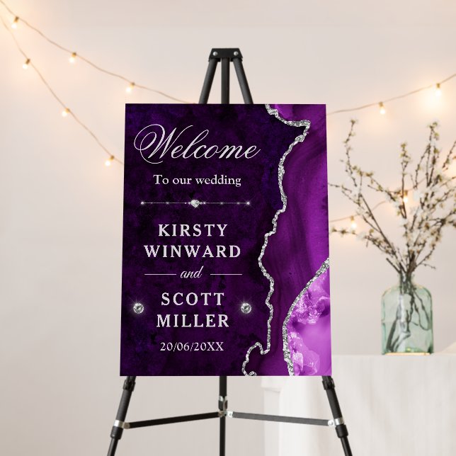Purple and Silver Glitter Agate and marble Wedding Foam Board (In Situ (Stand))