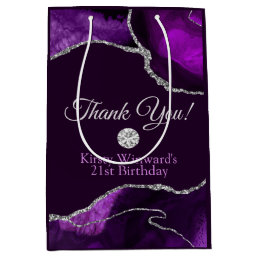 Purple and Silver Glitter Agate Birthday Thank You Medium Gift Bag