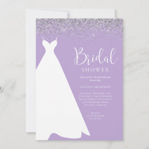 Purple and Silver Glitter Bridal Shower Invitation