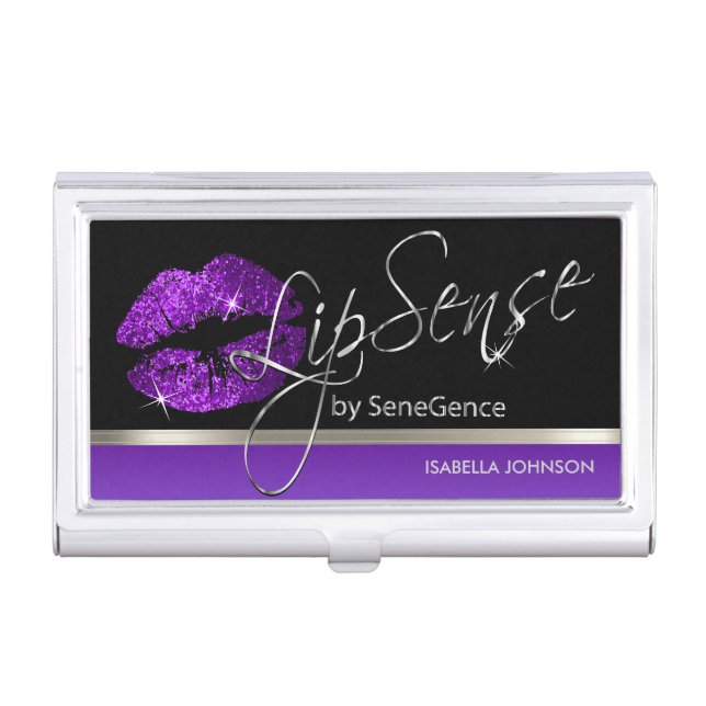Purple and Silver Glitter Business Card Case (Front)