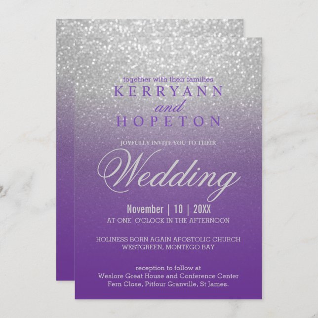 Purple and SIlver Glitter Invitation (Front/Back)